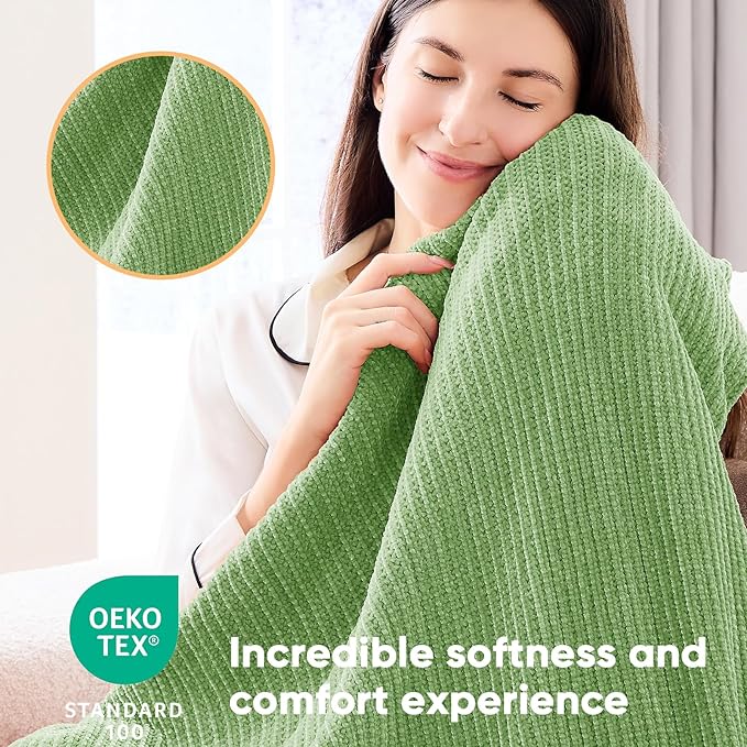 inhand Knitted Basil Throw Blanket for Couch Bed,Chunky Chenille Woven Soft Warm Christmas Blankets Gifts for Women with Tassels,Lightweight Cozy Boho Farmhouse Fall Winter Decor,50"x60",Extra Thick