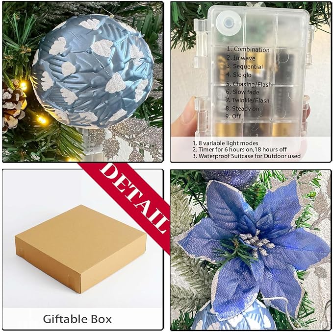 WANNA-CUL Pre-Lit 6 ft Silver Blue Christmas Garland Decor with Lights for Front Door Lighted Christmas Mantel Garland Decoration