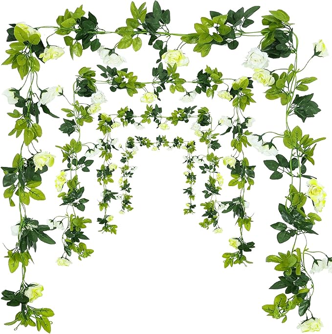 JUSTOYOU 2 Pack (15.8FT) Fake Rose Garland, Artificial Rose Vines Flowers Hanging Silk Rose Vine Wedding Home Backdrop Party Arch Arrangement Decoration