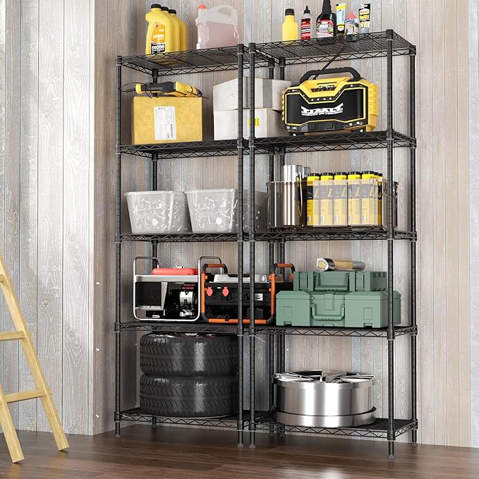 5 Tier Adjustable Storage Shelves Heavy Duty Metal Utility Shelf 750LBS Capacity Wire Shelving Unit Organizer Rack for Home Kitchen Office Bathroom Pantry Room 12" D x 22" W x 59" H Black