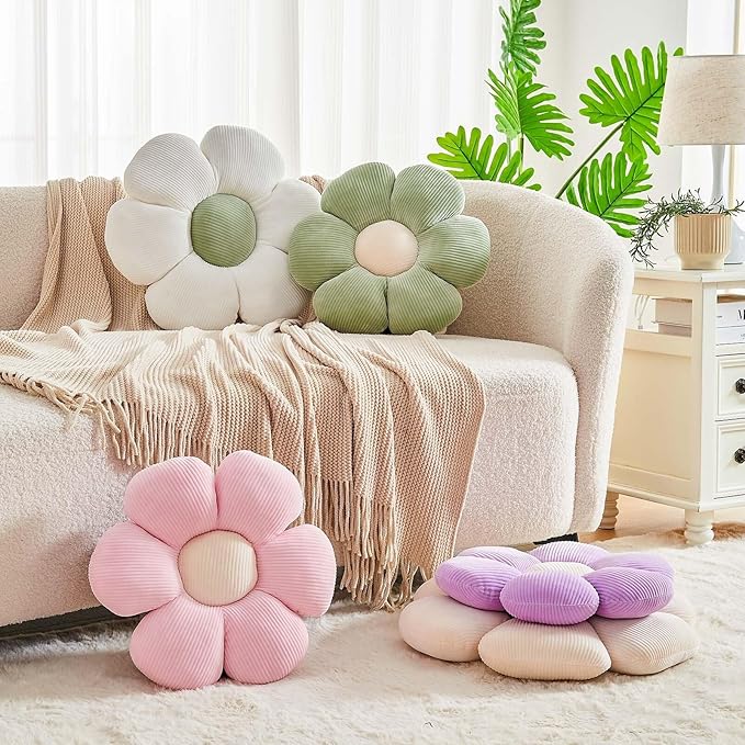 Lavender Flower Pillow, 14.9" Cute Flower Shaped Floor Pillow, Aesthetic Floral Plush Daisy Decorative Throw Pillows for Bed Sofa Couch