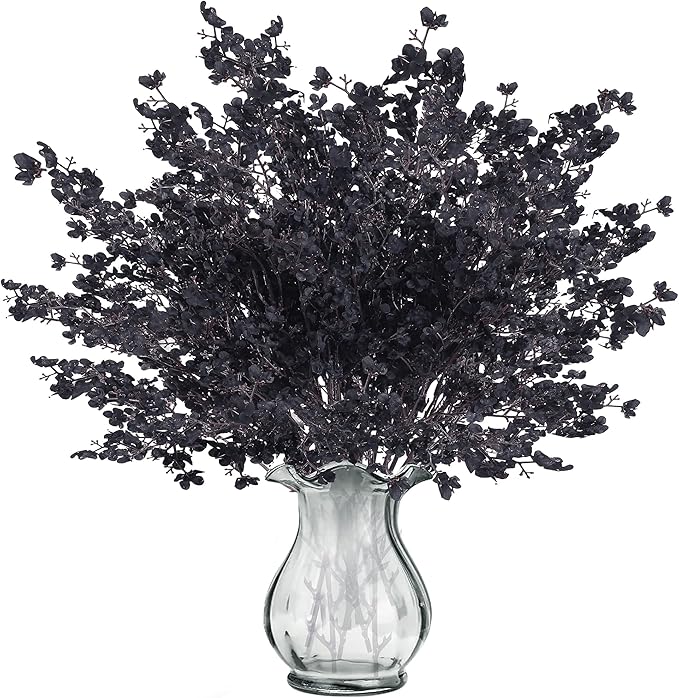 Sggvecsy 15 Pcs Babys Breath Artificial Flowers Gypsophila Bouquets Bulk Real Touch Fake Silk Flowers for Home Halloween Wedding DIY Floral Arrangement Table Centerpiece Festival Decoration (Black)