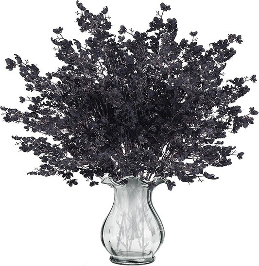 Sggvecsy 15 Pcs Babys Breath Artificial Flowers Gypsophila Bouquets Bulk Real Touch Fake Silk Flowers for Home Halloween Wedding DIY Floral Arrangement Table Centerpiece Festival Decoration (Black)