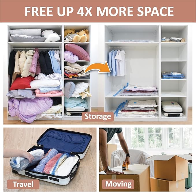 8 Pack XXL Jumbo Vacuum Storage Bags, Extra Large Vacuum Seal Bags for Comforters, Bedding, Blanket Storage, Giant Space Saver Bags for Huge Stuffed Toy(47.2x35 in)