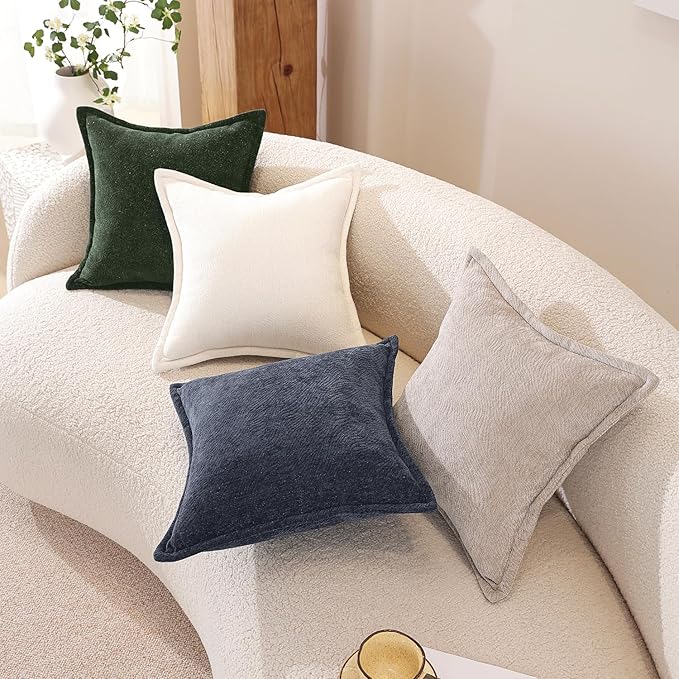 AVOIN colorlife Dark Green Chenille Throw Pillow Covers 18 x 18 Inch Set of 2, Soft Cozy Bound Edge Design Home Decor Cushion Case for Living Room Bed Sofa Coach