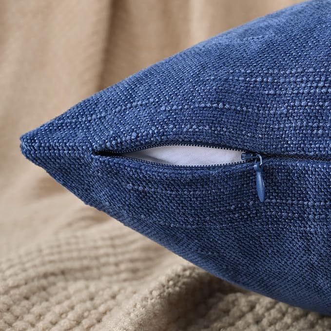 Set of 4 Soft Textured Decorative Throw Pillow Covers 18x18 Inch Cozy Farmhouse Cushion Cover Square Accent Pillow Cases for Bed Couch Sofa Living Room, Blue