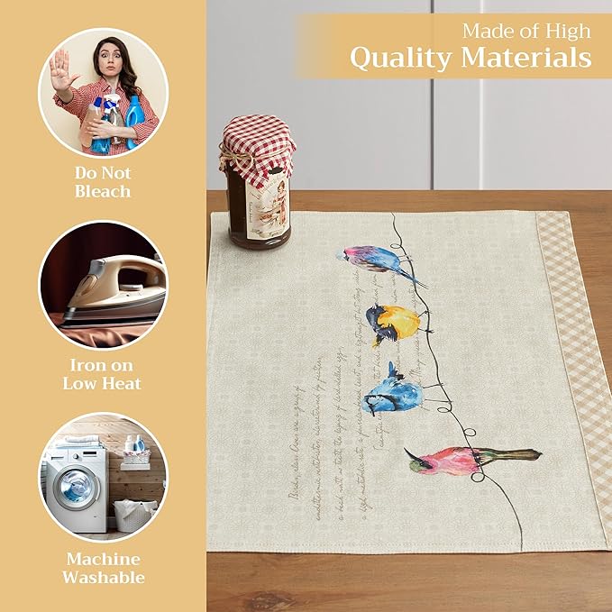 Maison d' Hermine Placemats Set of 4 100% Cotton Washable Cloth Place Mats, Reusable Table Mats for Kitchen Dining Decoration, Party, Wedding, Restaurant Spring/Summer (Birdies On Wire, 13" x 19")
