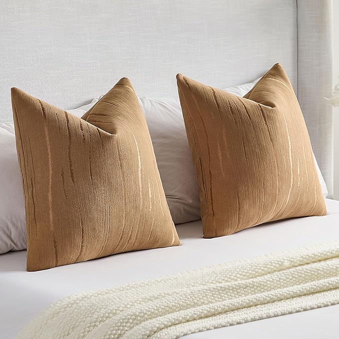 FUTEI Bronze Chenille Decorative Throw Pillow Covers 26x26 Inch Set of 2,Soft Embossed Striped Textured Euro Pillow Shams,Modern Home Decor for Couch Bed Living Room
