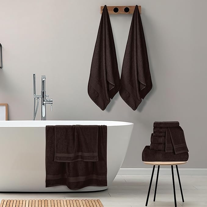GLAMBURG Ultra Soft 24-Piece Towel Set- 100% Pure Ringspun Cotton, Contains 8 Oversized Bath Towels 27x54, 8 Hand Towels 16x28, 8 Wash Cloths 13x13 Ideal for Everyday use, Hotel & Spa- Chocolate Brown