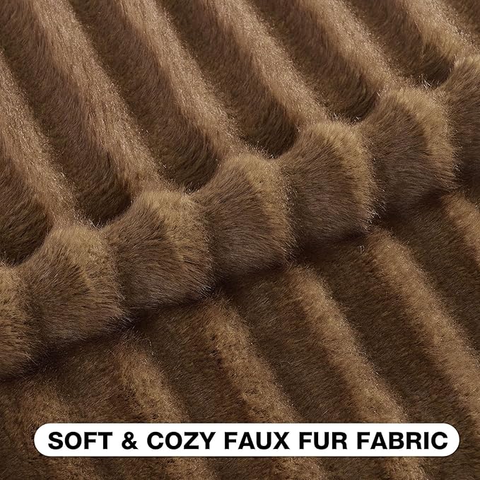 FUTEI Brown Decorative Throw Pillow Covers 26x26 Inch Set of 2,Soft Fluffy Faux Mink Fur Dyeing Striped Textured Euro Pillow Shams,Modern Home Decor for Couch Bed Living Room