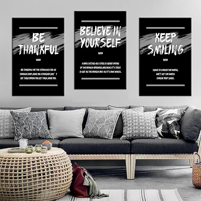 3 Pieces Inspirational Canvas Wall Art Picture Print Wall Decor Motivational Quotes Poster Painting Wall Decor Artwork for Modern Hone Living Room Workplace Office Ready to Hang [72''Wx 36''H]