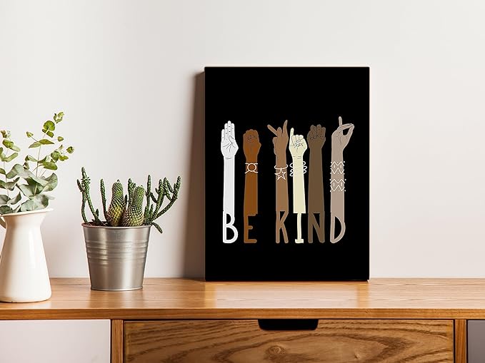 NOGRIT sign language poster asl poster diversity posters for classroom, Be Kind American Canvas Wall Art 11×14 Inch, Kindness Themed Decor for Classroom Nursery School College,back to school college asl multicultural posters for classroom