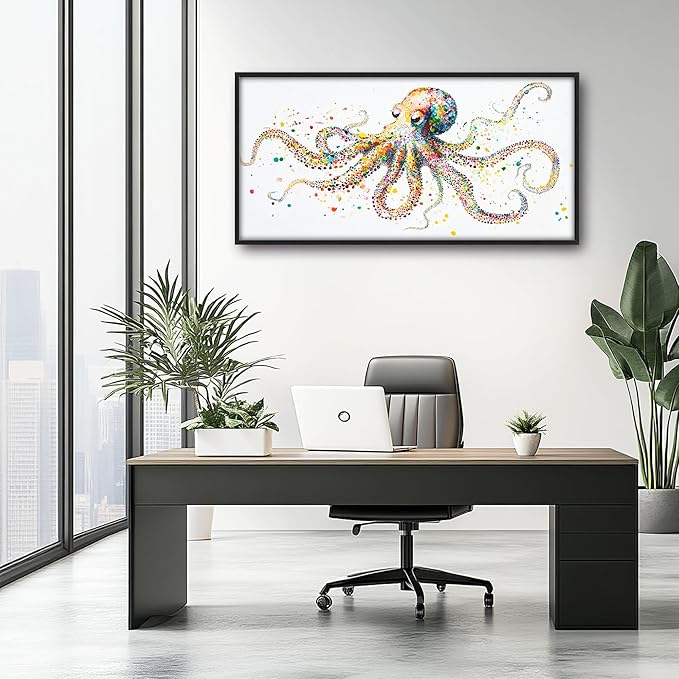 Octopus Large Wall Art for Living Room Framed, Octopus Wall Decor Pictures, Colorful Ocean Animal Canvas Print Painting, Aesthetic Artwork Bedroom Office Home Decor 60"x30"
