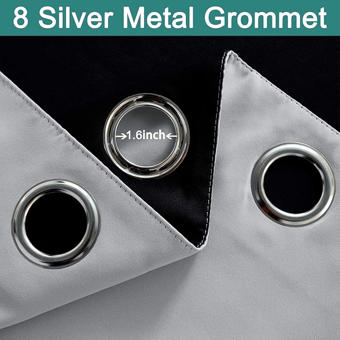 Yakamok Full Blackout Curtains 72 Inches Long,Blackout Curtain Panels for Bedroom, 2 Thick Layers Grommet Top Thermal Insulated Drapes with Black Liner for Living Room(Light Grey, Set of 2)