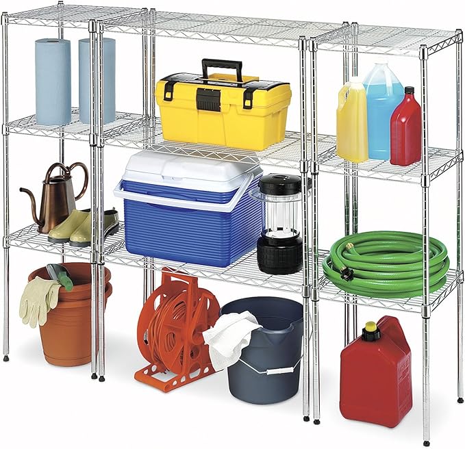 Whitmor Wire Shelving Unit, Metal Storage Shelves, Stacking Shelf with Basket, Easy Assembly Home Organizer for Pantry, Kitchen, Garage, Plant