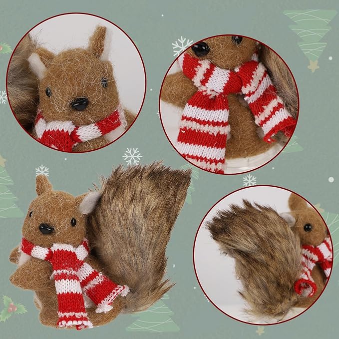 winemana Christmas Squirrel Table Decor, Set of 2 Squirrel Ornaments Woodland Animals Figurine with Scarf Christmas Winter Holiday Decorations for Indoor Home Mantle Office Xmas Gifts