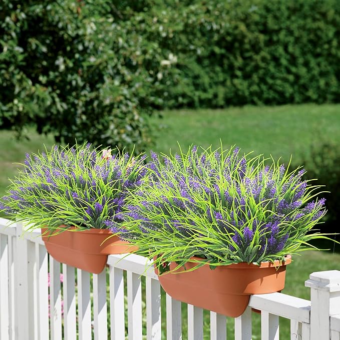 20 Bundles Artificial Plants Outdoor Fake Monkey Grass with Flowers (Purple)