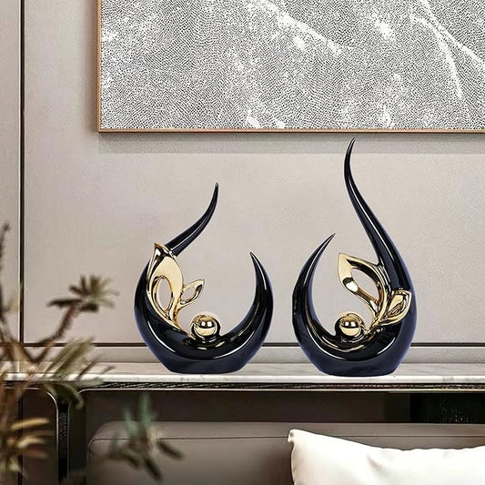 2 PCS Black and Gold Mid Century Modern Home Decor Centerpiece for Living Room, Dining Table, Kitchen, Bedroom, Shelf, Desktop, Bookshelf, and Office