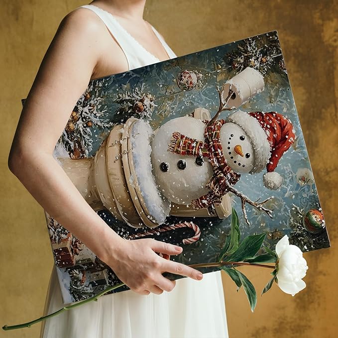 FITIE Funny Christmas Snowman Bathroom Canvas Wall Art Poster, Vintage Humor Holiday Winter Xmas Framed Artwork Prints Wall Decor for Bathroom Washroom Restroom Toilet, 11x14 Inch