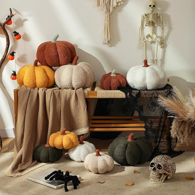 YRXRUS Pumpkin Pillows, Halloween Pumpkin Throw Pillows, Brown Shaped Pillow for Fall Room Decor Gifts, Teddy Fleece Cute 6x12 Inches Halloween Pillow, Accent Fall Pillows