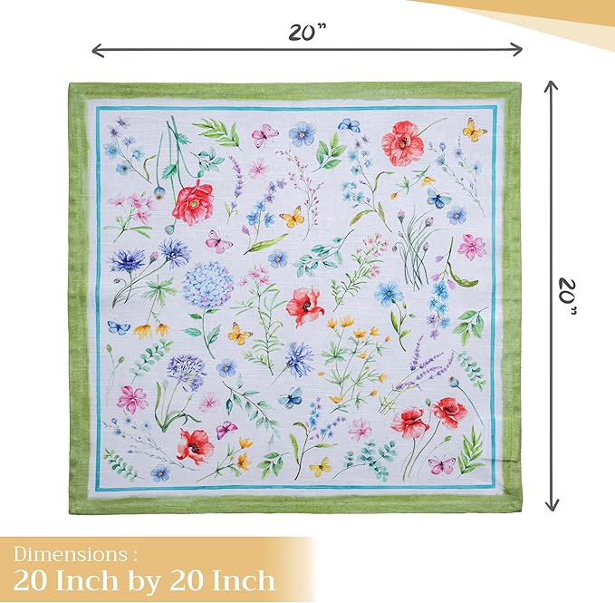 Maison d' Hermine Cloth Napkins Set of 4 100% Cotton Everyday Reusable Square Napkins Cloth Washable, Dinner, Party, Wedding, Restaurant, Spring/Summer (Just Floral, 20" x 20")