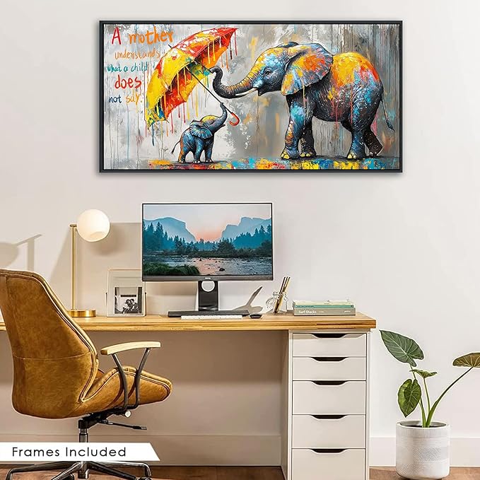 QZQCBLC Bathroom Canvas Wall Art - Abstract Modern Street Art Graffiti Pictures Artwork Inspirational Animal Elephant Painting for Living room Bedroom Children's Room Framed Wall Decor 20x40 IN