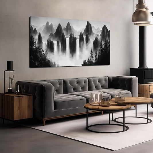 Mountain Pictures Wall Decor for Living Room Black and White Canvas Wall Art for Office Nature Landscape Wall Art Decor 24 x 48 Inch