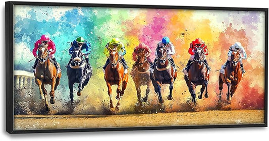 Framed Large Wall Art for Living Room, Horse Racing Canvas Wall Decor, Large Horse Picture Framed Painting, Modern Artwork for Bedroom Office 60L'' × 30W''