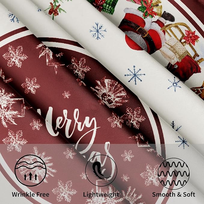 Christmas 60 Inch Round Tablecloth Merry Christmas Trees Round Table Cloth Xmas Santa Decorative Table Cloth Christmas Snowflakes Dining Table Cover for Winter Holiday Farmhouse Party Picnic Decor