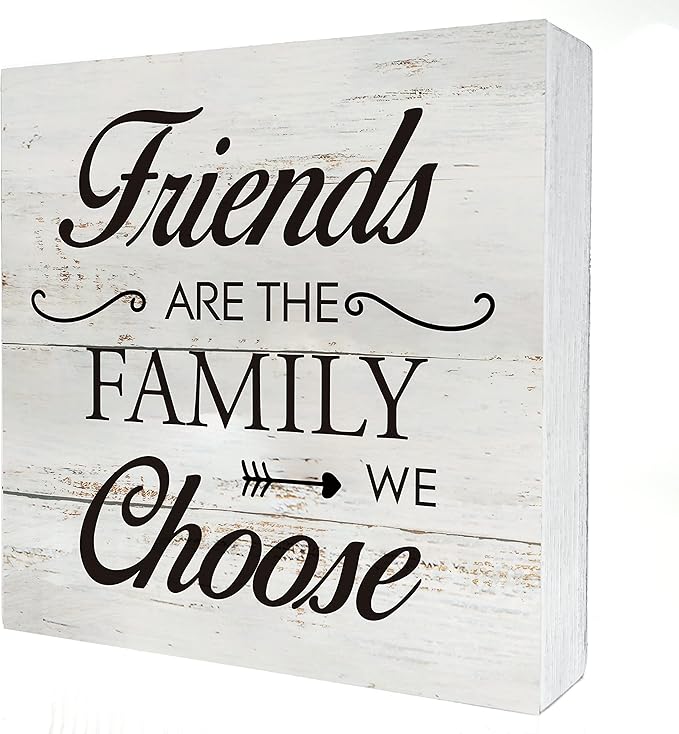 Kinship Wooden Box Sign Desk Decor Rustic Wood Block Plaque Box Sign for Home Living Room Shelf Table Decoration (5 X 5 Inch) (Friends)