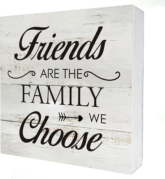 Kinship Wooden Box Sign Desk Decor Rustic Wood Block Plaque Box Sign for Home Living Room Shelf Table Decoration (5 X 5 Inch) (Friends)