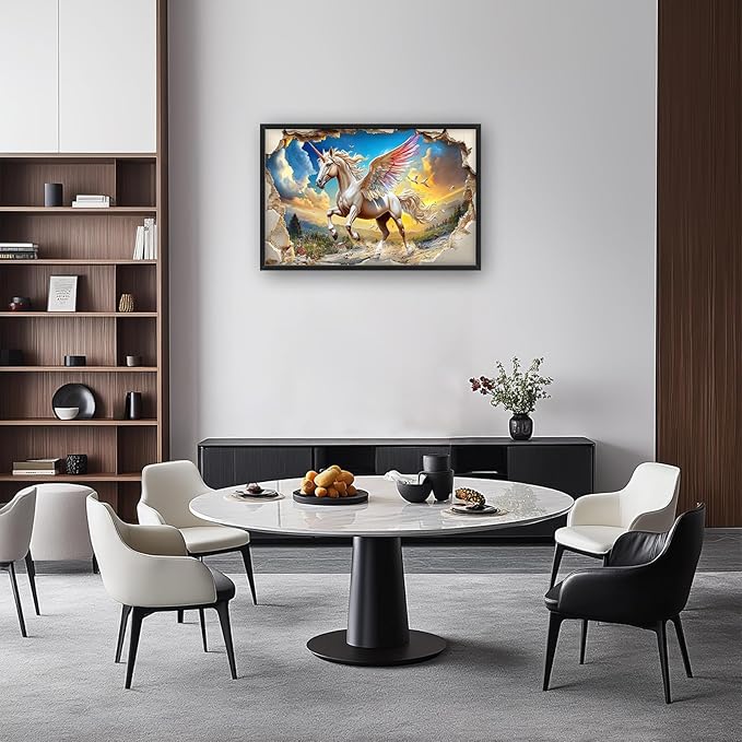 Framed Large Wall Art for Living Room, Unicorn Canvas Wall Decor, Large White Horse Pictures Framed Painting, Natural Landscape Artwork for Bedroom Office Home Decor 36L'' × 24W''