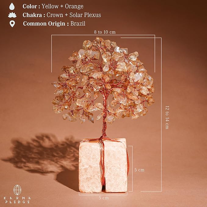 Crystal Tree for Birthday Gifts for Women, Handmade Raw Crystal Base Citrine Chakra Healing Crystal Tree of Life for Positive Energy, Money, Good Luck, Christmas Décor, Home and Office Decor