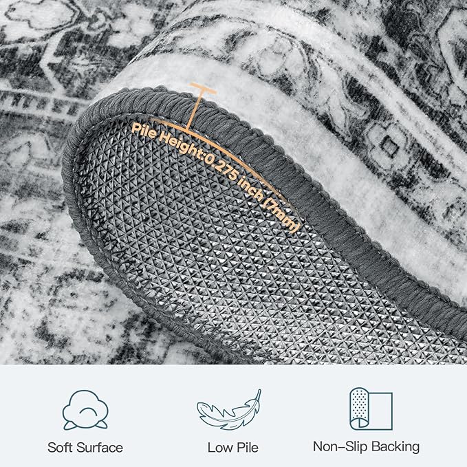 Lofus 6x9 Area Rug for Living Room,Grey Washable Area Rugs with Non-Slip Backing,Soft Neutral Carpets for Bedroom Dining Room Home Office Indoor Nursery