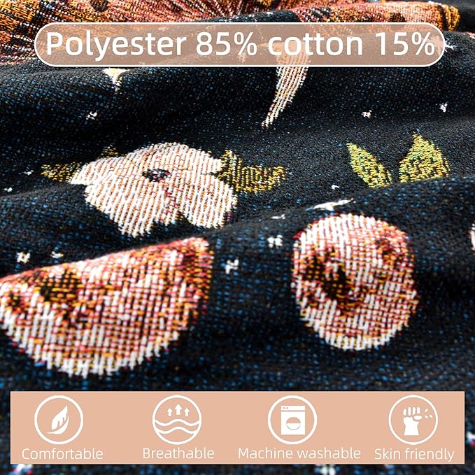 Boho Throw Blanket Reversible Cotton Bohemian Tapestry Hippie Room Decor Outdoor Blanket Double Sided (Black Butterfly 50"x60")