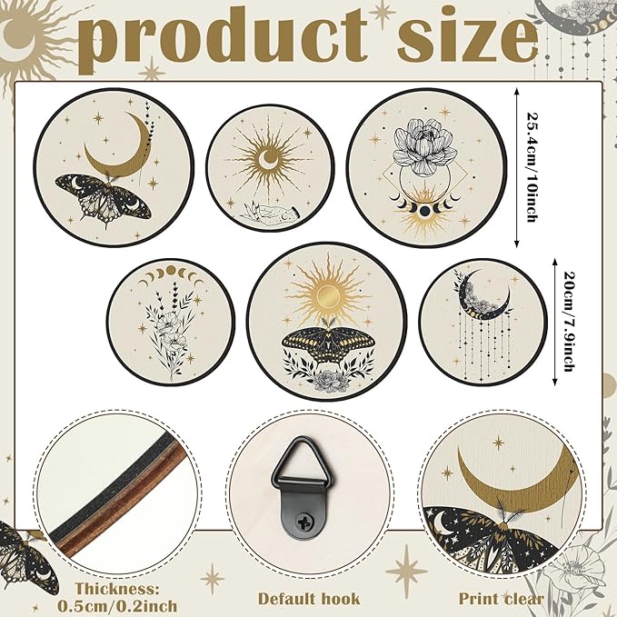 Barydat 6 Pieces Boho Plant Wall Art Decor Wooden Boho Farmhouse Rustic Bohemian Wall Hanging for Bedroom Living Room Office(Butterfly,8 Inch, 10 Inch)