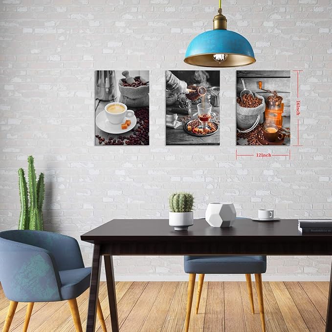 YUANAND Coffee Bean Coffee Cup Wall Decor - Kitchen Pictures - Canvas Wall Art - Framed Posters - Dining Room Decor