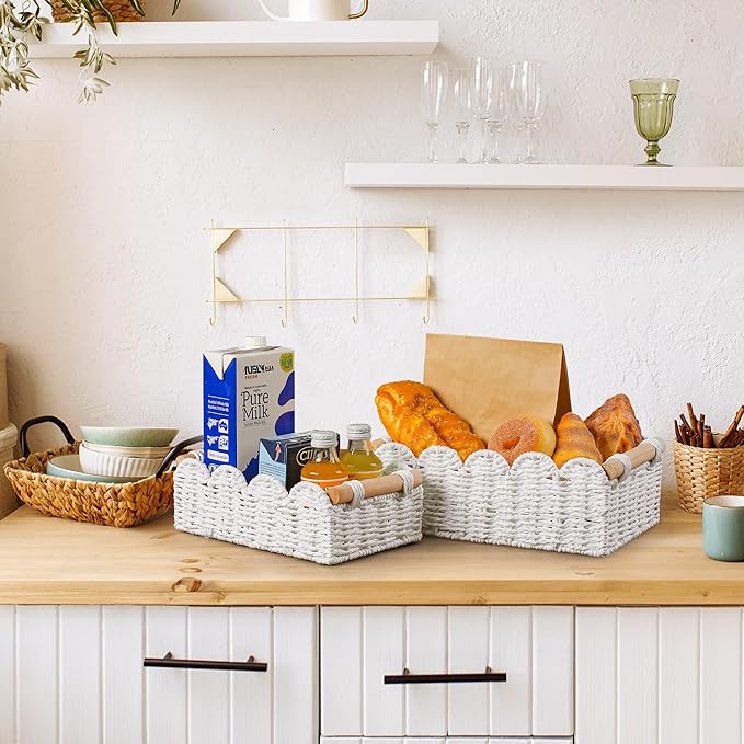 Storage Basket Wicker Baskets for Organizing Toilet Paper Storage Basket for Toilet Tank Top,White