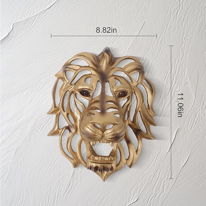 UITWMKTG Gold Animal Head Wall Decor Wall Sculpture Home Decor Statue for Living Room Office Bedroom Modern Decor for Men Women Lion