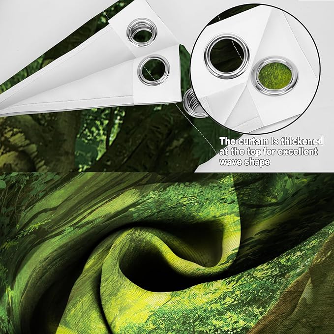 MissHope Jungle Forest Blackout Curtains Tropical Green Trees Woodland Nature Landscape Scenery Decor Rainforest Plant Drape for Home Bedroom Living Room Grommet Window Drapes 2 Panels, 52x84 Inch