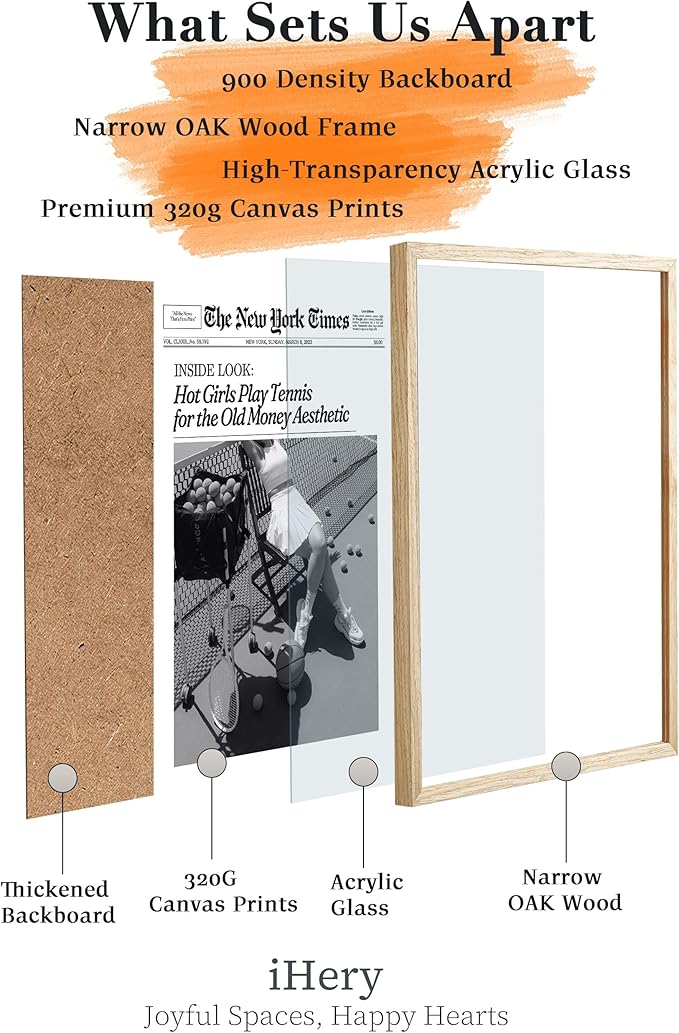 iHery Natural OAK Wood Trendy New York Newspaper Framed Wall Art, 12x16 in Hot Girl Tennis Old Money Aesthetic Vintage Headline Canvas Girl Print, Beige Frame Logs, Home Décor Living Room Set of 1