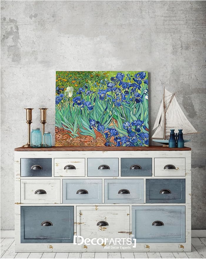 DECORARTS - Irises in the Garden, Vincent Van Gogh Art Reproduction. Giclee Canvas Prints Wall Art for Home Decor 20x16