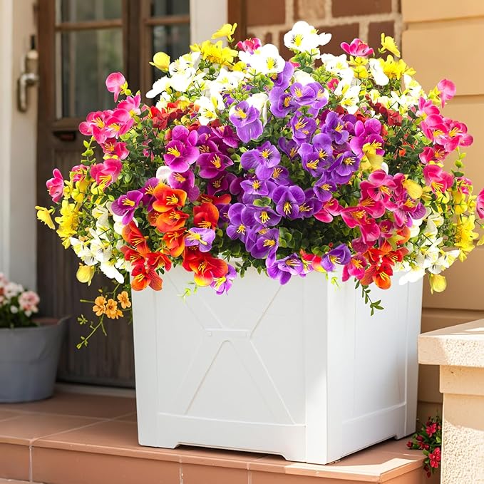 Outdoor Artificial Flowers UV Resistant - Realistic Faux Floral Arrangements for Garden, Patio, Porch Décor - All-Weather Fade Proof & Low Maintenance (12 Pack, Mixed Styles)