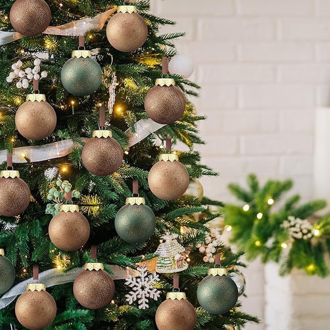 12 Pcs Neutral Textured Christmas Ball Ornaments 2.36'' Vintage Christmas Tree Decor Rustic Distressed Ornaments with Loop Shatterproof Hanging Ball for Farmhouse Xmas Decor (Nostalgic Color)