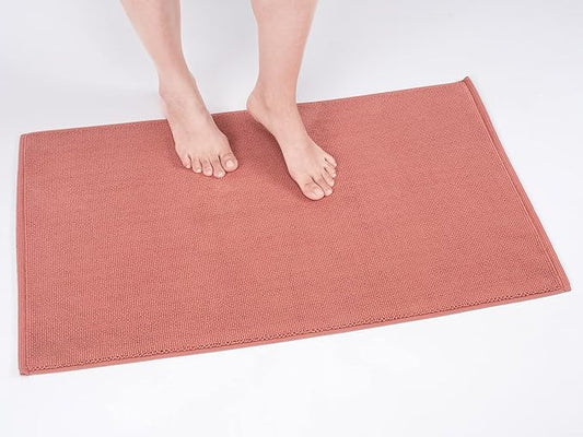 Cotton Paradise 100% Cotton Non Slip Bath Mats for Bathroom, 20x34 inch Soft Absorbent Quick Dry Machine Washable Floor Bath Mat, Coral
