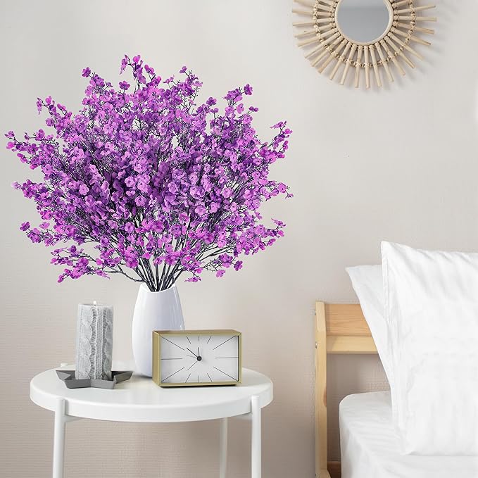 Sggvecsy 10 Pcs Babys Breath Artificial Flowers Gypsophila Bouquets Bulk Real Touch Fake Silk Flowers for Home Wedding DIY Floral Arrangement Kitchen Table Centerpiece Festival Decoration (Purple)