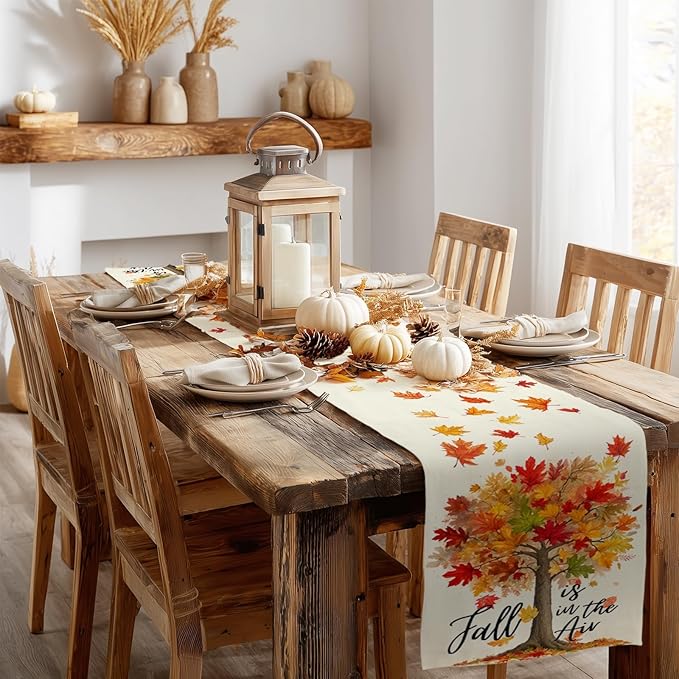 GEEORY Fall Table Runner 13 x 90 Inch, Maple Leaves Autumn Farmhouse Decor for Thanksgiving & Holiday Parties – Kitchen, Dining Table, Indoor/Outdoor GT156-90