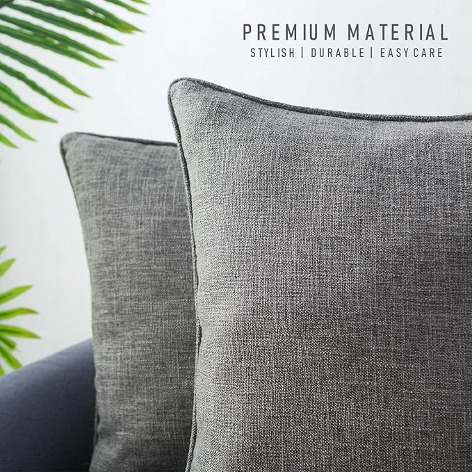 HPUK Linen Throw Pillow Covers Pack of 2, 20x20 Inch Accent Cushion Covers for Living Room, Bedroom, Decorative Solid Color Pillow Covers for Couch, Sofa, Chair, Natural