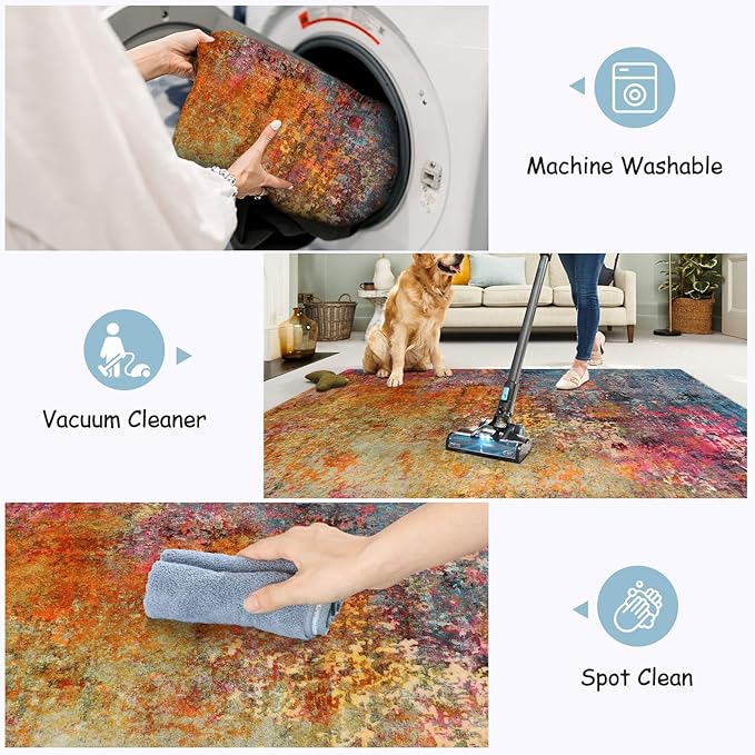 Lahome Modern Abstract Area Rug - 4x6 Colorful Living Room Rug Soft Bedroom Rug Washable Entryway Mat, Rainbow Non Slip Indoor Floor Throw Carpet for Basement Apartment Playroom Office