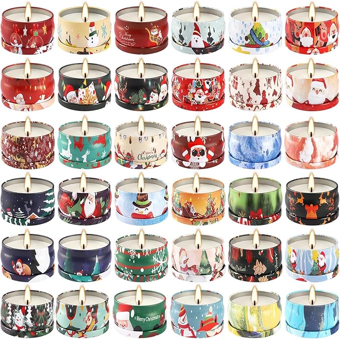36 Pack Christmas Scented Candles Gift Set 2.5oz Strong Fragrance jar Candles Natural Soy Wax Candles Portable Travel Tin Jar Candles Gifts for Home Scented Decoration Birthday Valentine'sDay